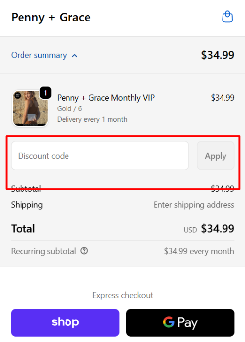 How to use Penny + Grace promo code