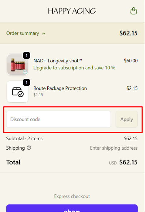 How to use Happy Aging promo code