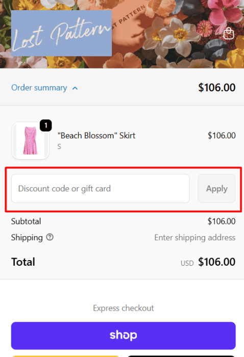 How to use Lost Pattern promo code