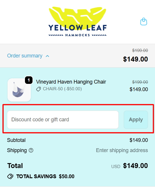 How to use Yellow Leaf Hammocks promo code