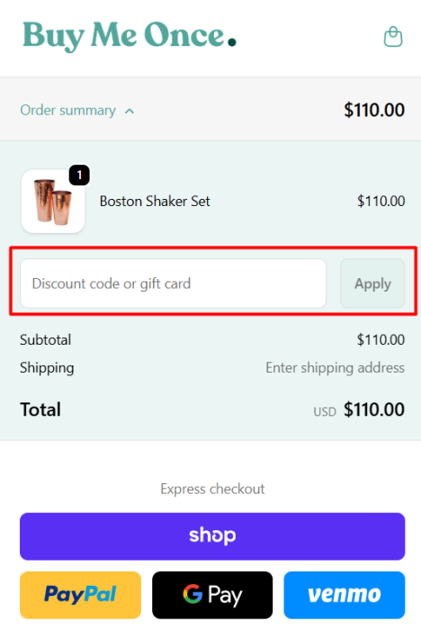 How to use Buy Me Once promo code