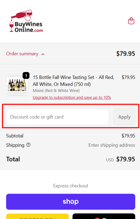 Where to enter BuyWinesOnline promo code How to use BuyWinesOnline promo code