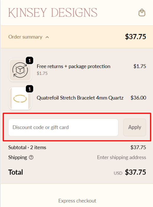 Where to enter Kinsey Designs promo code How to use Kinsey Designs promo code
