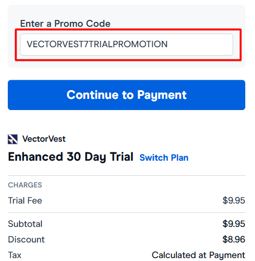 How to use VectorVest promo code