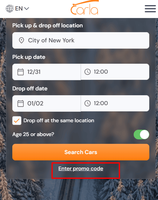Where to enter Carla Car Rental promo code How to use Carla Car Rental promo code