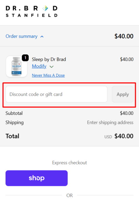 How to use Dr. Brad Stanfield promo code