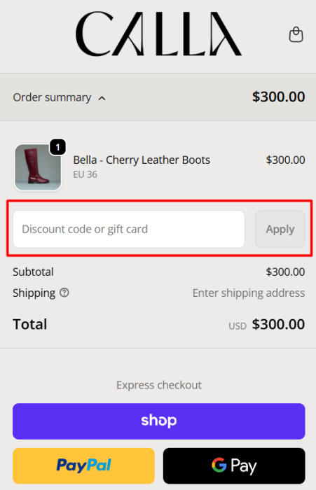 How to use Calla Shoes promo code