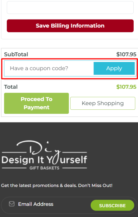 How to use Design It Yourself Gift Baskets promo code