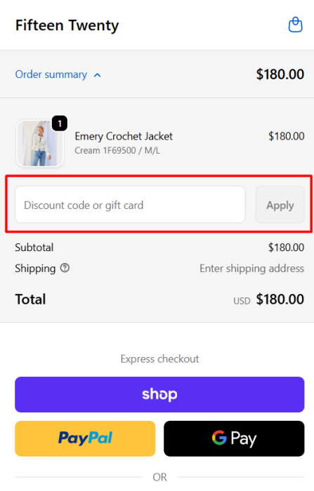 Where to enter Fifteen Twenty promo code How to use Fifteen Twenty promo code
