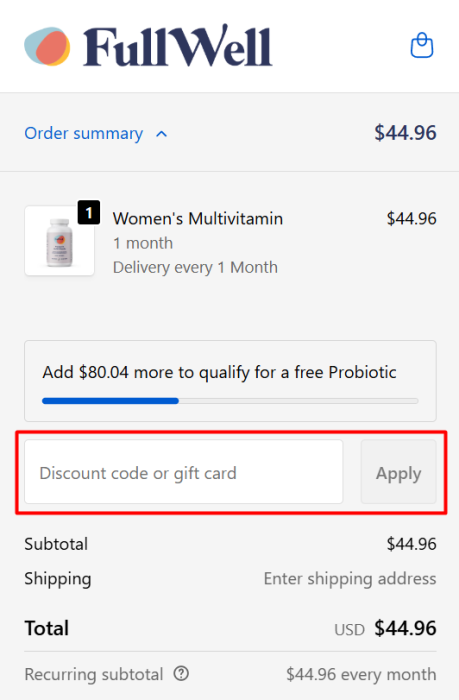 Where to enter FullWell promo code How to use FullWell promo code