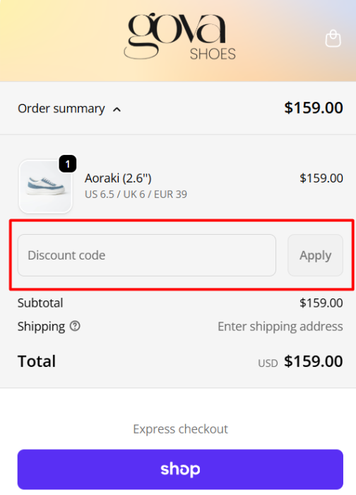 How to use Gova Shoes promo code