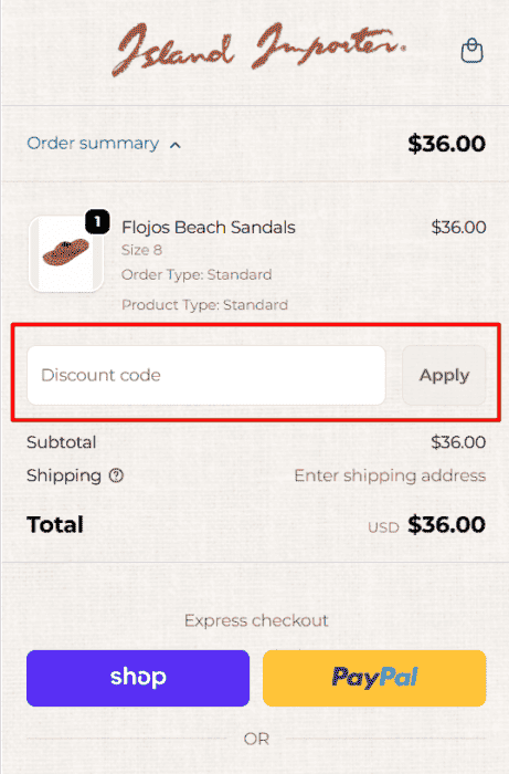 Where to enter Island Importer promo code How to use Island Importer promo code