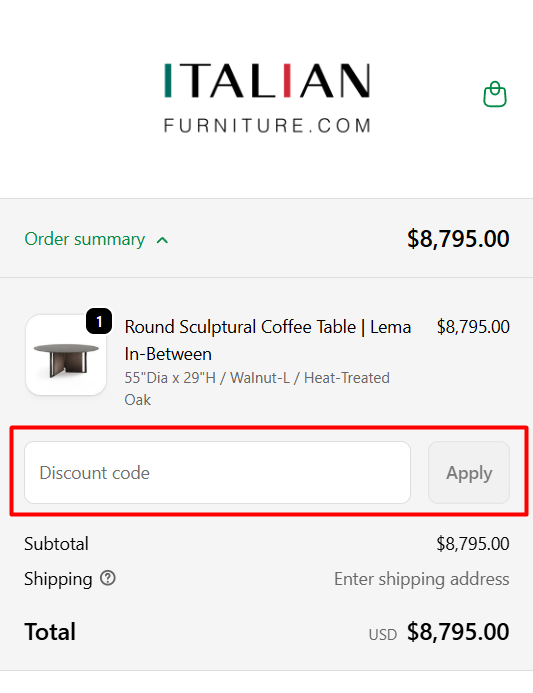How to use Italian Furniture promo code