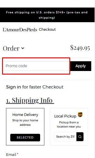 How to use L'Amour Des Pieds promo code