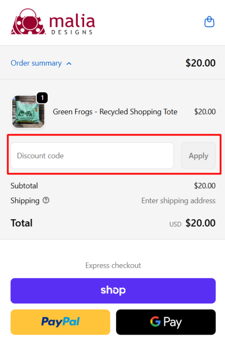 How to use Malia Designs promo code