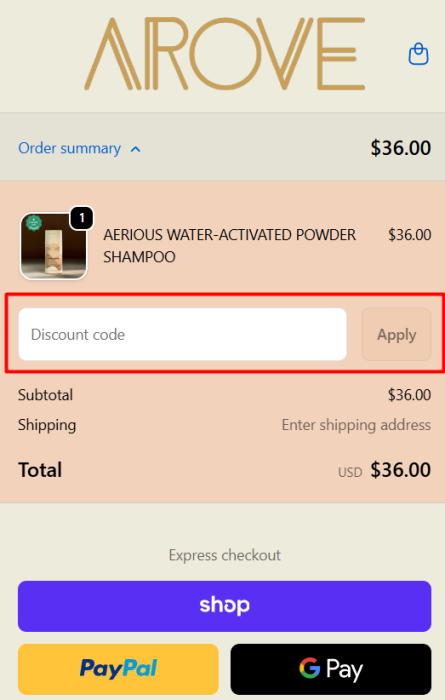 How to use AROVE promo code