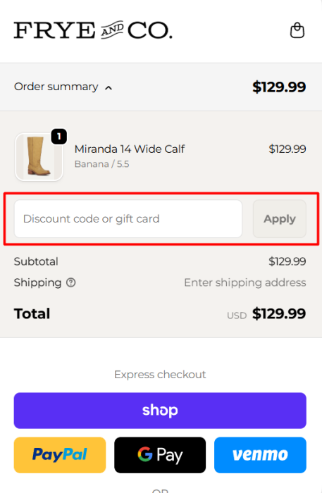 How to use Frye & Co promo code