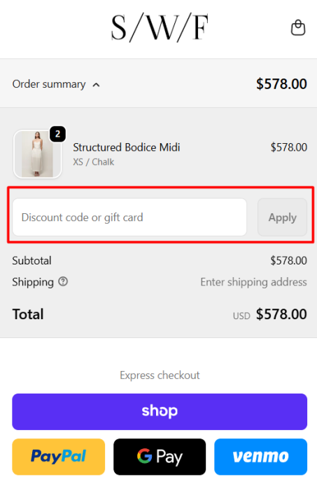 How to use S/W/F Boutique promo code