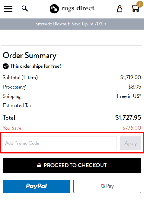 How to use Rugs Direct promo code