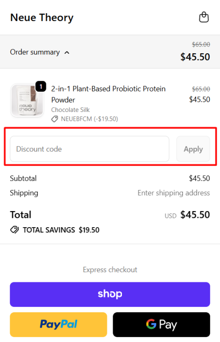 How to use Neue Theory promo code