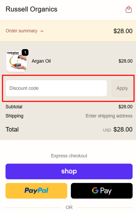 How to use Russell Organics promo code