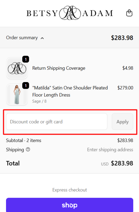 How to use Betsy & Adam promo code