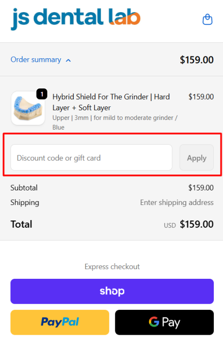 How to use JS Dental Lab promo code