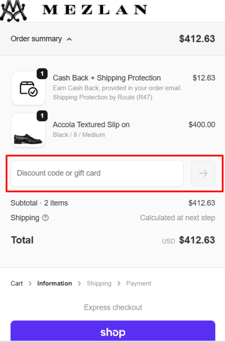 How to use Mezlan Shoes promo code