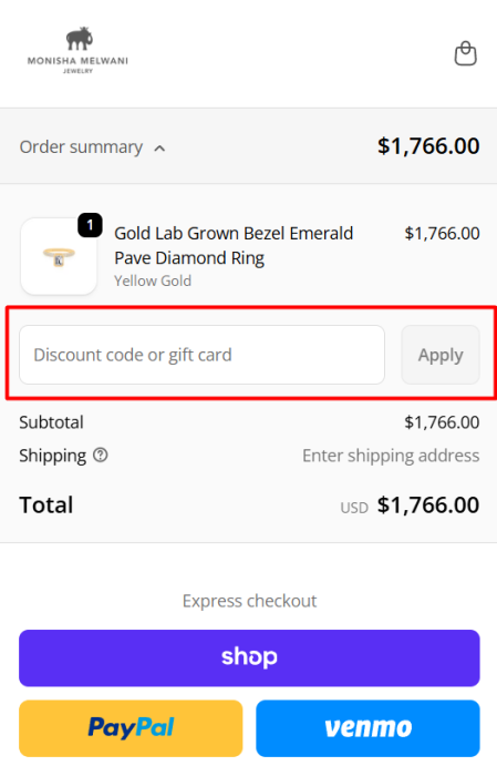 How to use Monisha Melwani Jewelry promo code