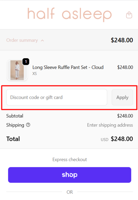 How to use Half Asleep promo code