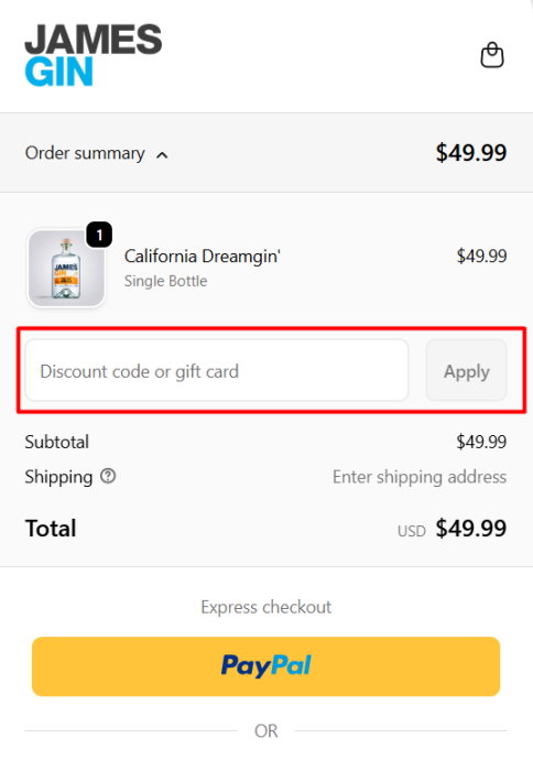 How to use James Gin promo code