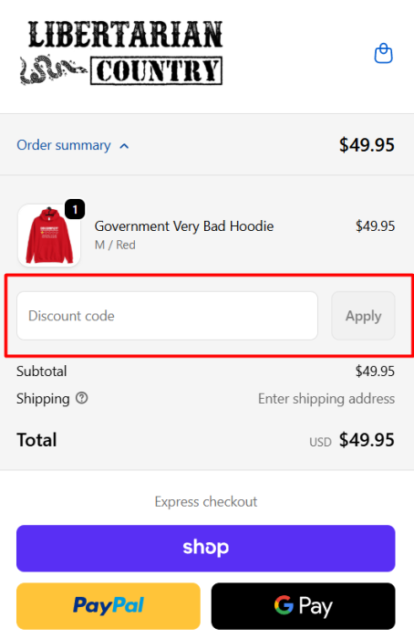 How to use Libertarian Country promo code
