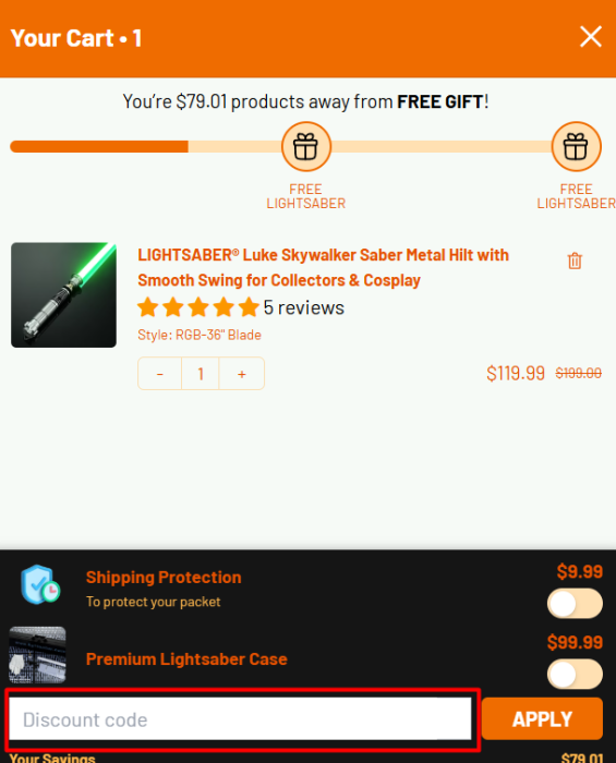 How to use Lightsaber promo code