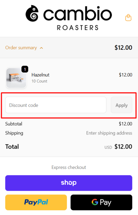 How to use Cambio Roasters promo code