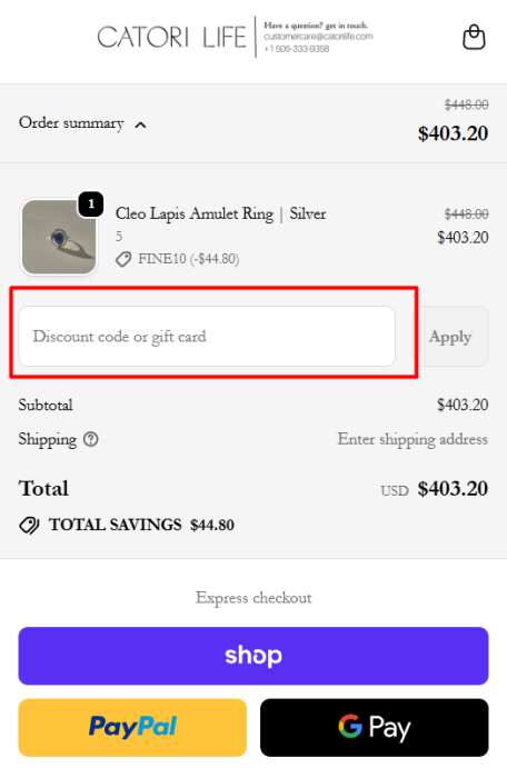 How to use Catori Life promo code