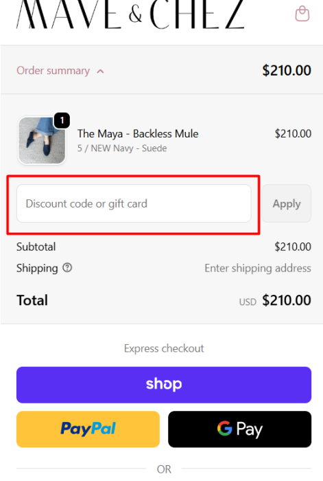 How to use Mave & Chez promo code