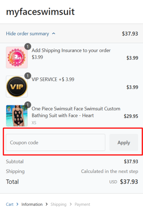 How to use My Face Swimsuit promo code