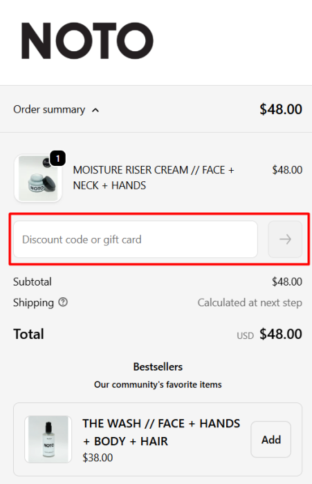 How to use NOTO Botanics promo code