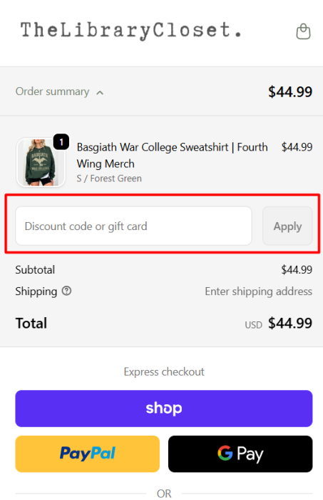 How to use The Library Closet promo code