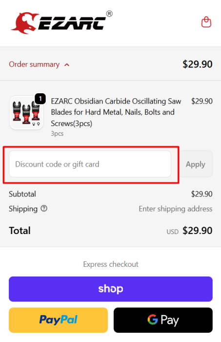 Where to enter EZARC promo code How to use EZARC promo code