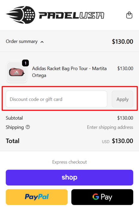 Where to enter Padel USA promo code How to use Padel USA promo code