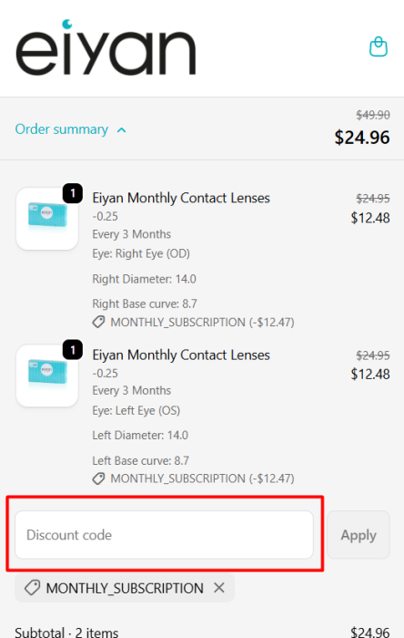 How to use Eiyan Lens promo code