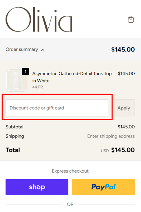 Where to enter Olivia promo code How to use Olivia promo code