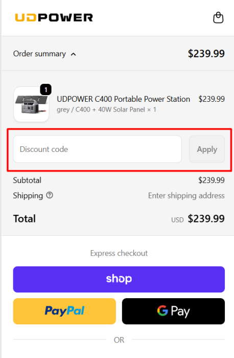 How to use UDPOWER promo code