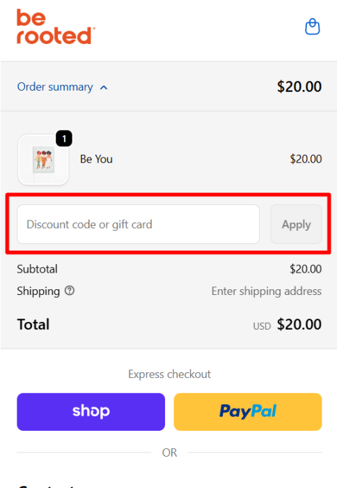 How to use Be Rooted promo code