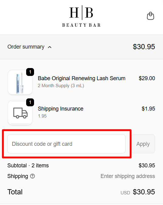 How to use HB Beauty Bar promo code