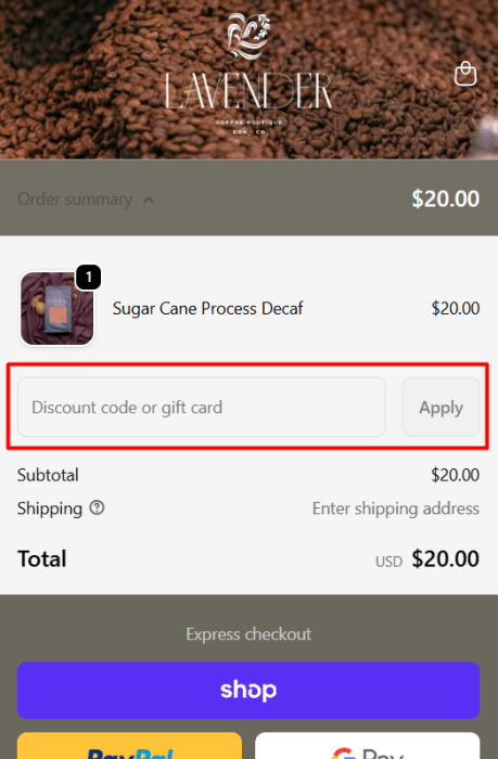 Where to enter Lavender Coffee Boutique promo code How to use Lavender Coffee Boutique promo code