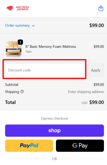 How to use Mattress Express promo code