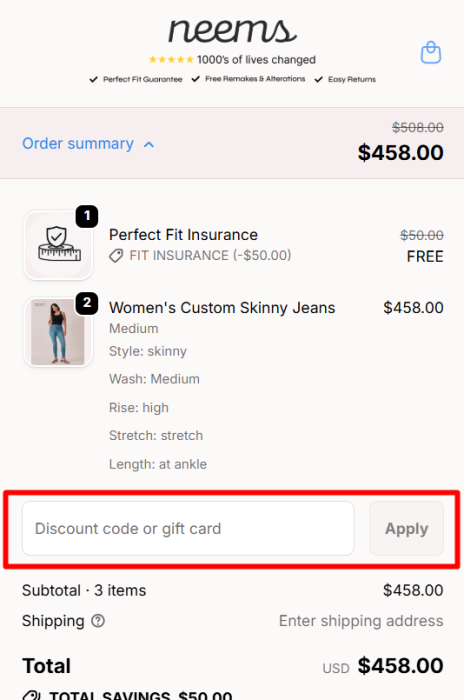 How to use Neems Jeans promo code