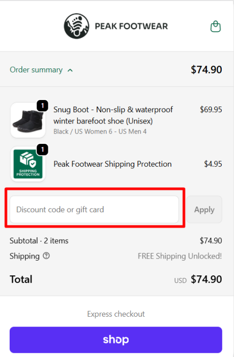 Where to enter PeakFootwear promo code How to use PeakFootwear promo code